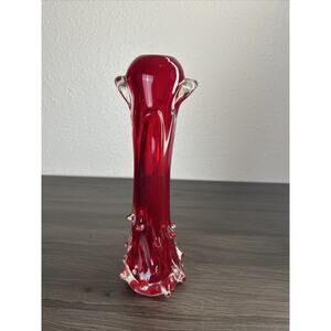 Vintage Czech Škrdlovice Red Art Glass Vase 11” MCM Jan Beranek Style Decor MCM